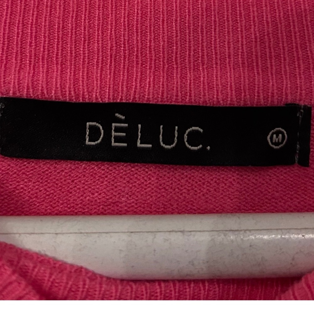 Dèluc Hot Pink Puff Sleeve Sweater Womens Medium Lightweight Knit Crew Neck Soft - Picture 3 of 11